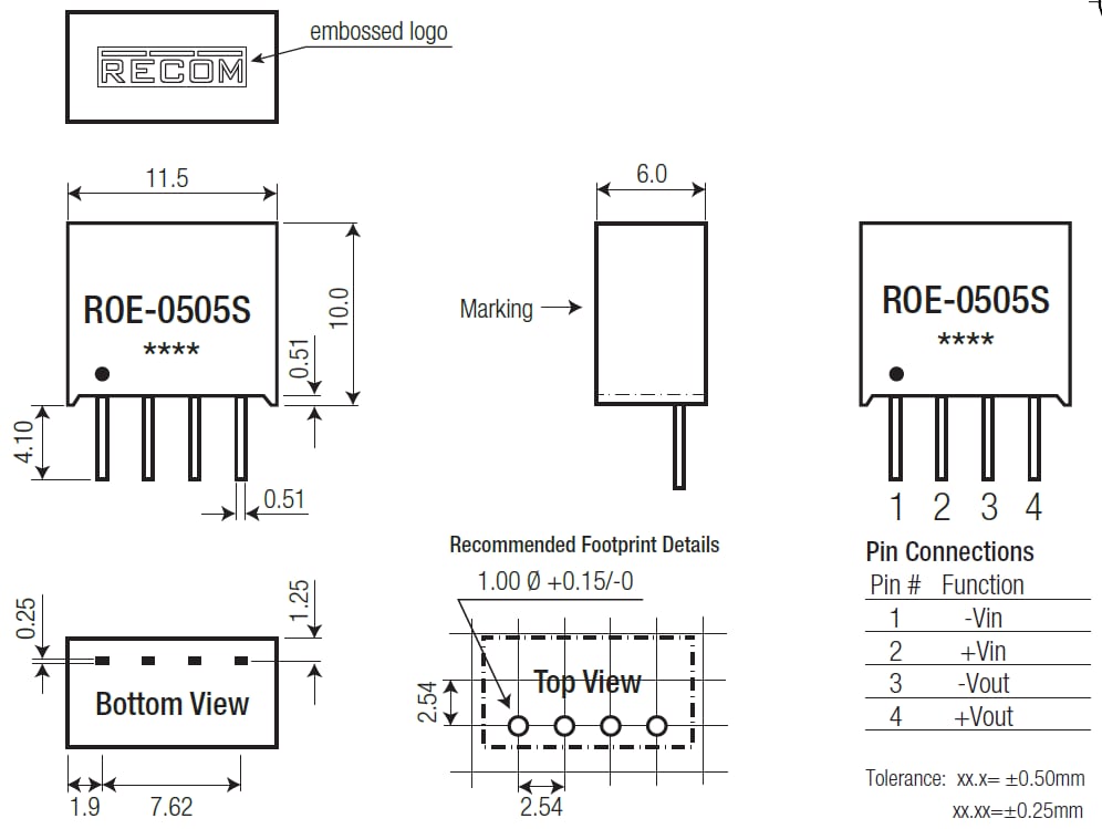 RECOM Power ROE Watt SIP4 Single Output DC/DC Converters